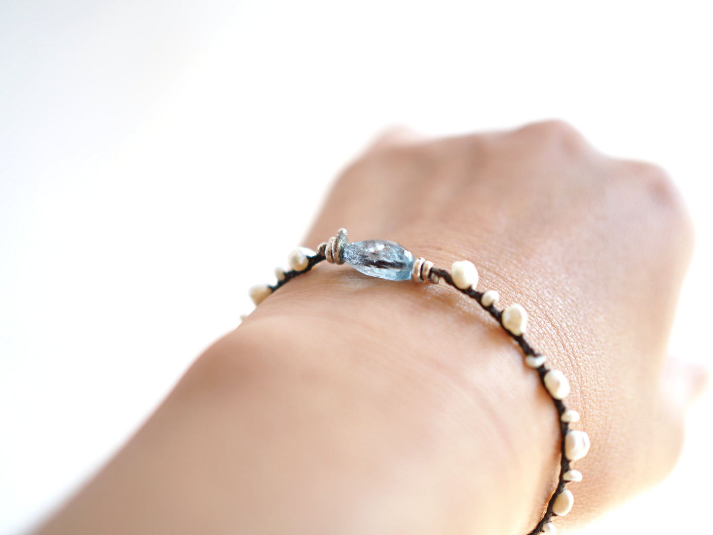 [Moss Aquamarine_Pearl] Braided string bracelet